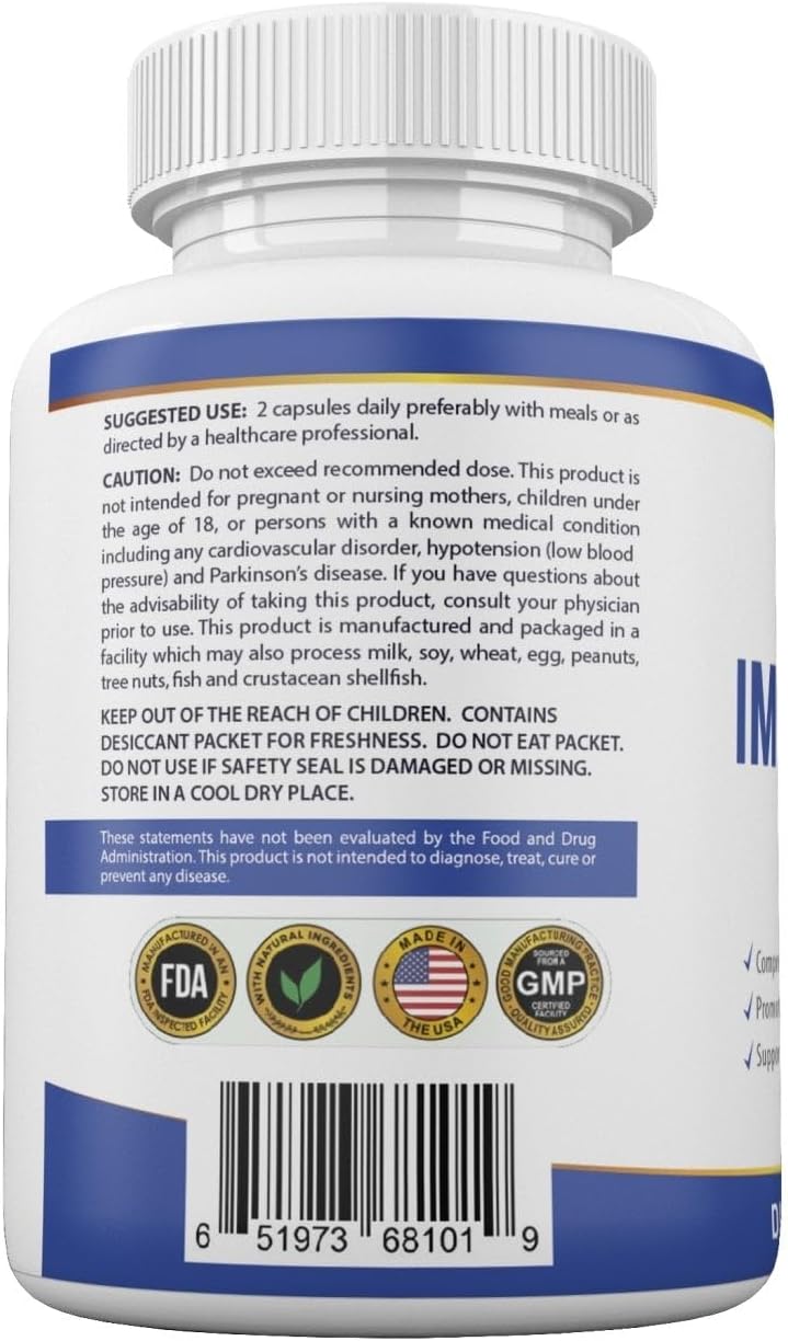 Qivaro Immune Complex Pro Health: Natural Immune System Booster Supplement with Vitamin C - Vegan & Non-GMO - 60 Capsules - Made in USA