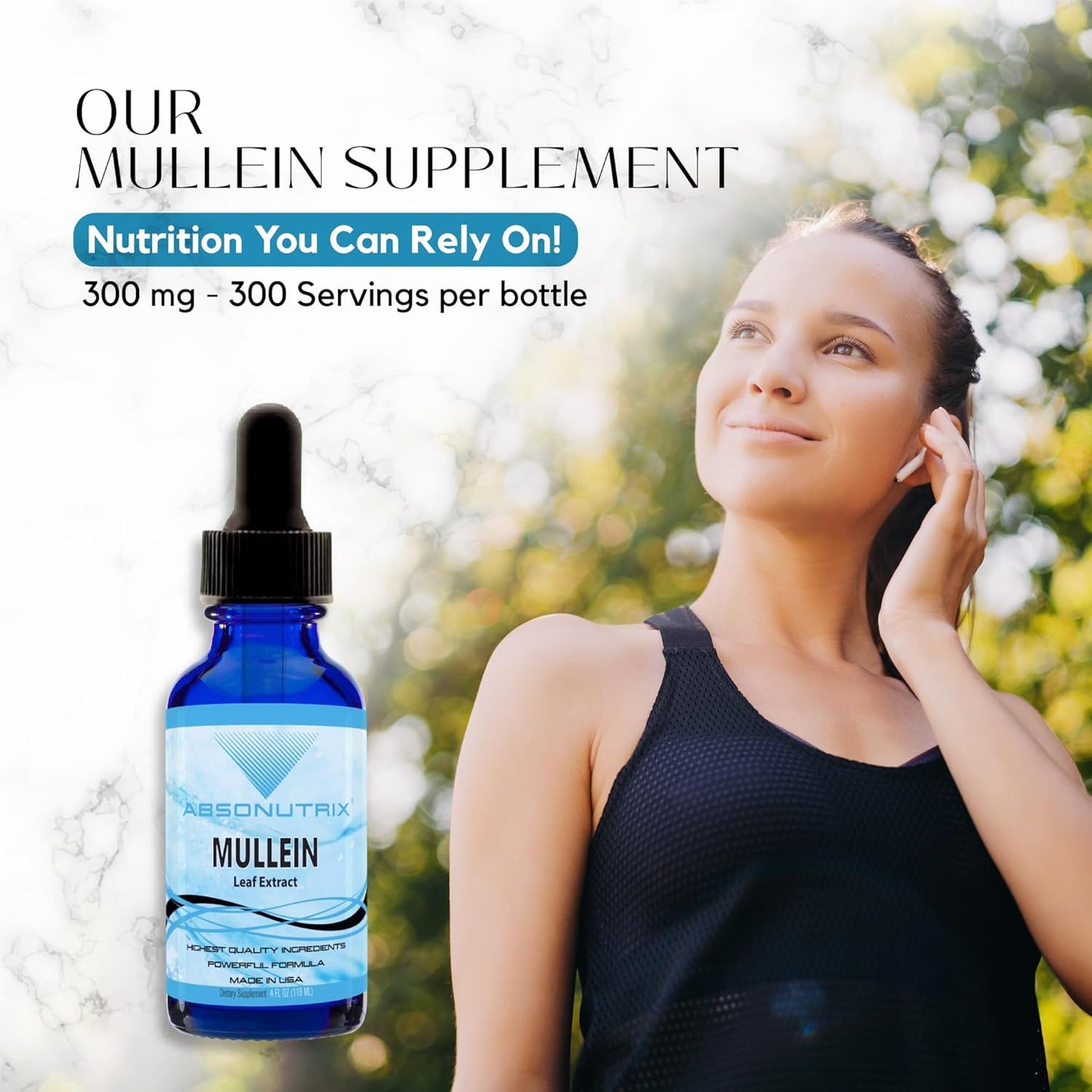 Quality Absonutrix Mullein Liquid Supplement - 4 Oz, 300 Servings, Made in USA, Non-GMO, GMP Certified, Cruelty-Free