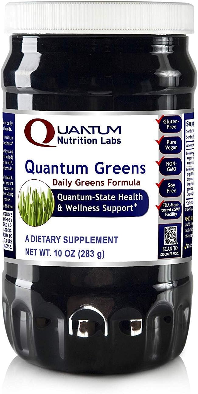 Quantum Organic Greens Superfood Powder - Nutrient-Rich Greens Powder for Men & Women, Supports Nutrition, Spinach, Alfalfa, Chlorella - 10 oz