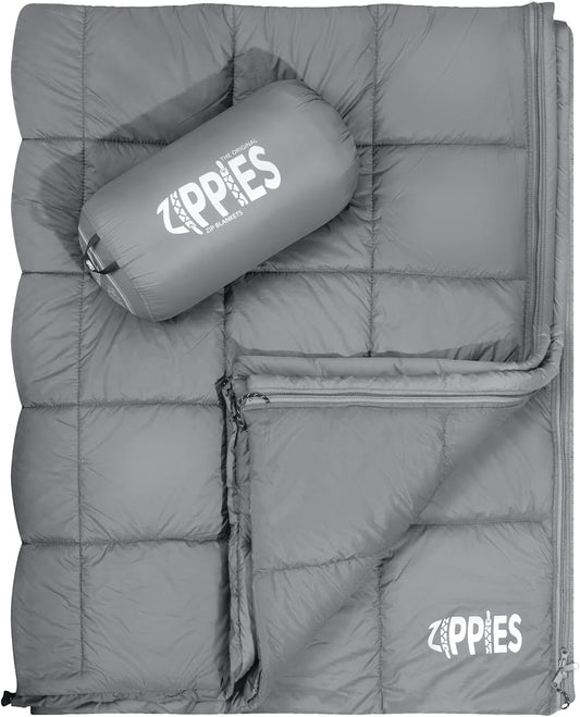 Queen Size ZIPPIES 3M Thinsulate Puffy Camping Blanket - Waterproof Sleeping Bag for Hammock - Warm Insulated Quilt with Zipper - Cozy Outdoor Gift for Men and Women