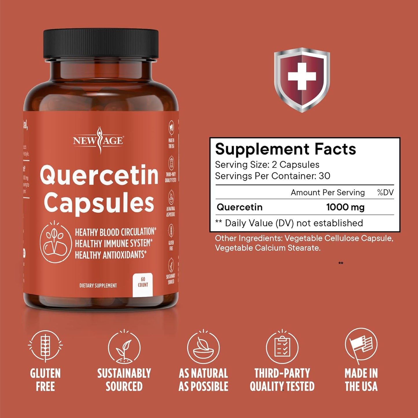 Quercetin 1000mg Vegetarian Capsules - 120 Count, High Potency New Age Quercetin