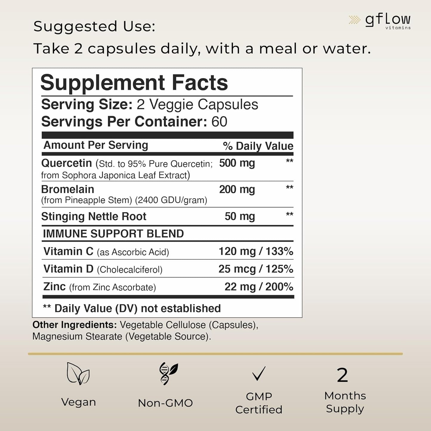 Quercetin 500mg with Vitamin C, Zinc, and Bromelain - Stinging Nettle Supplement - 240 Vegan Capsules - Non-GMO and Gluten-Free Quercetin with Vitamin D3