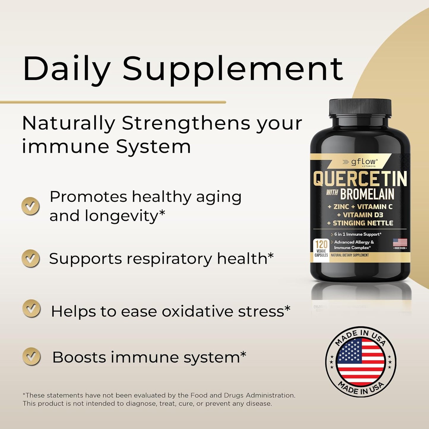 Quercetin 500mg with Vitamin C, Zinc, and Bromelain - Stinging Nettle Supplement - 240 Vegan Capsules - Non-GMO and Gluten-Free Quercetin with Vitamin D3