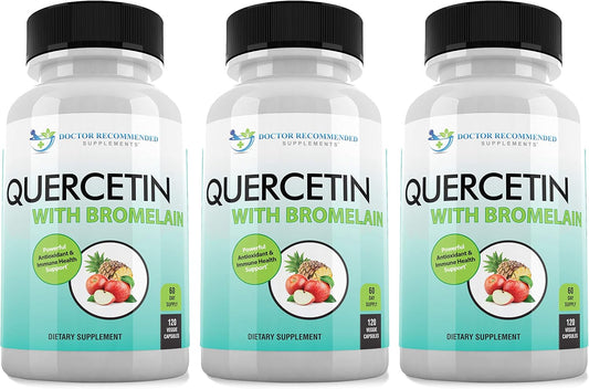 Quercetin 800mg with Bromelain 165mg - 120 Veggie Capsules - Doctor Recommended Bioflavonoids Supplement - Gluten Free, Non-GMO - Pack of 3 - BoostGo Australia