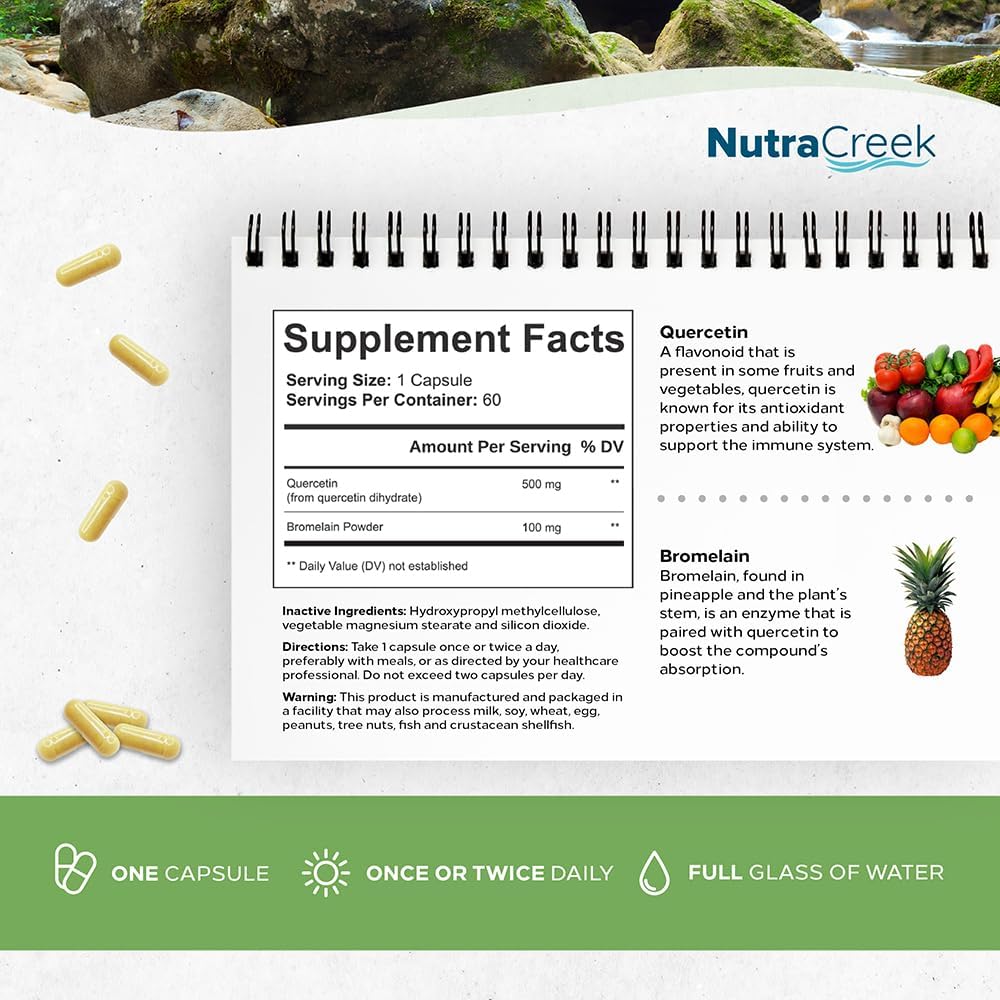 Quercetin and Bromelain Immune Support Supplement | 60 Capsules, 1-2 Month Supply, 500mg Quercetin with Bromelain for Seasonal Health - BoostGo Australia