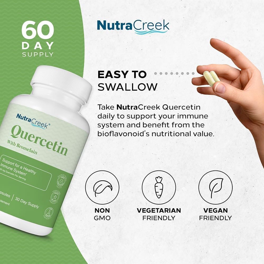 Quercetin and Bromelain Immune Support Supplement | 60 Capsules, 1-2 Month Supply, 500mg Quercetin with Bromelain for Seasonal Health - BoostGo Australia
