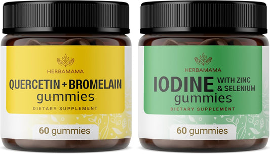 Quercetin and Iodine Gummies Kit - 800mg Quercetin with Bromelain, Zinc, Selenium - Vegan, Non-GMO, Gelatin-Free - 2 Pack