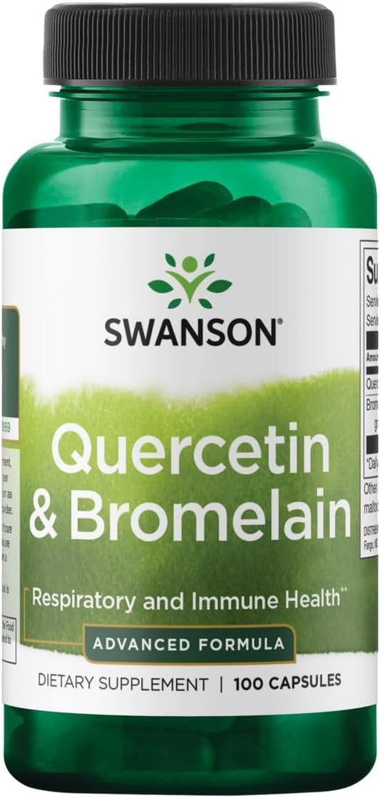 Quercetin & Bromelain Capsules for Respiratory & Immune Health Support - 100 Capsules, 250mg Quercetin, 78mg Bromelain - Maintain Normal Cholesterol Levels