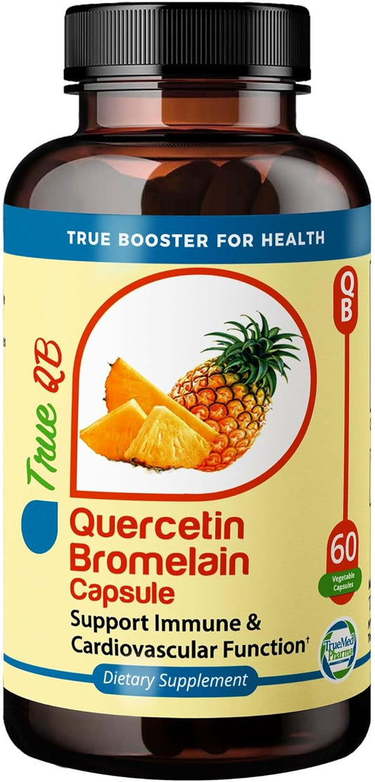Quercetin Bromelain Supplement - Immune & Cardiovascular Support - Antioxidant Protection - 800mg Quercetin - 165mg Bromelain - 60 Veg Capsules