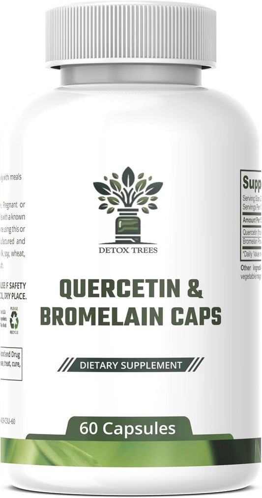 Quercetin Bromelain Supplement for Respiratory Health & Immune Support - 60 Capsules, 1000mg Quercetin + 200mg Bromelain, Non-GMO, Vegan, Gluten Free