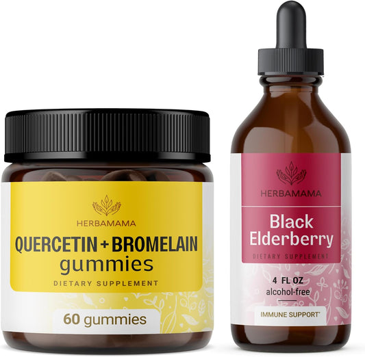 Quercetin Gummies & Elderberry Tincture Kit - 800mg Quercetin with Bromelain Gummies & Black Elderberry Tincture - Vegan, Non-GMO, Alcohol-Free - 2 Pack