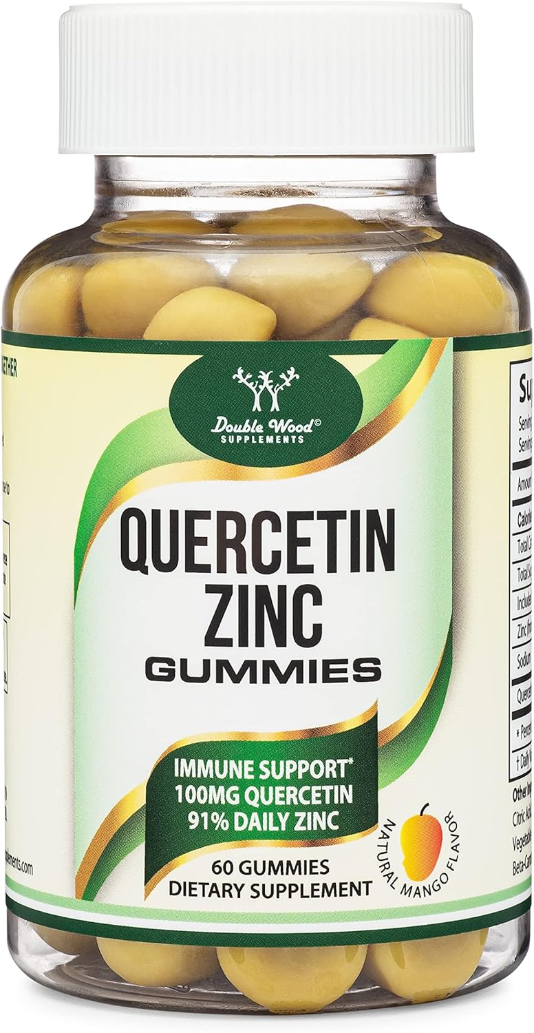 Quercetin Gummies with Zinc - Mango Flavored Immune Support for Adults and Kids - 60 Chewable Gummies - Double Wood