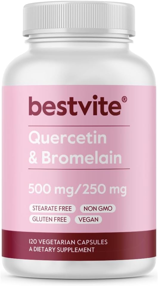 Quercetin with Bromelain 500mg/250mg (120 Veg Caps) - Vegan, Non-GMO, Gluten-Free - No Stearates or Silicon Dioxide