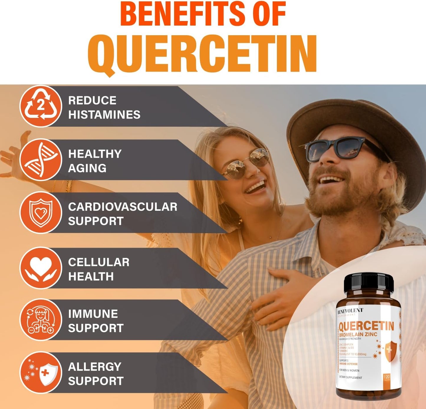 Quercetin with Bromelain, Zinc, Vitamin C & D, Turmeric - Immune & Respiratory Support - 120 Capsules - Non-GMO - Enhanced Absorption