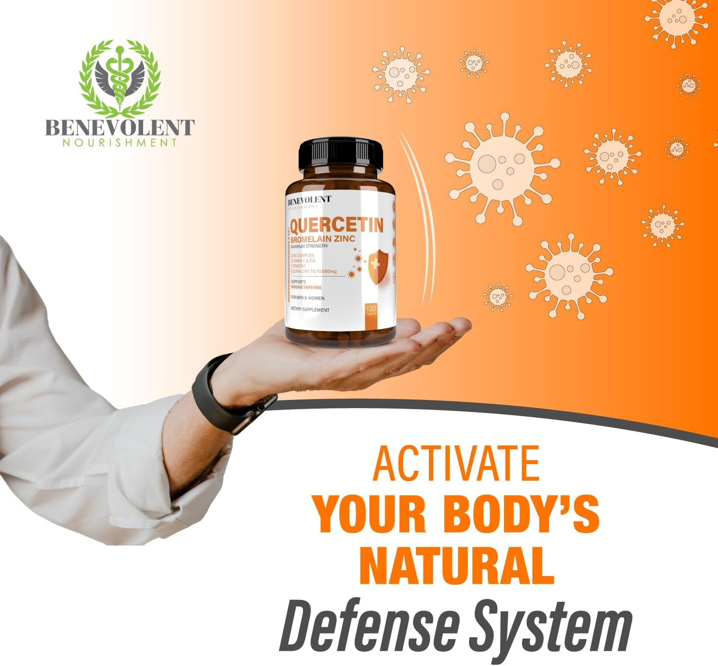 Quercetin with Bromelain, Zinc, Vitamin C & D, Turmeric - Immune & Respiratory Support - 120 Capsules - Non-GMO - Enhanced Absorption