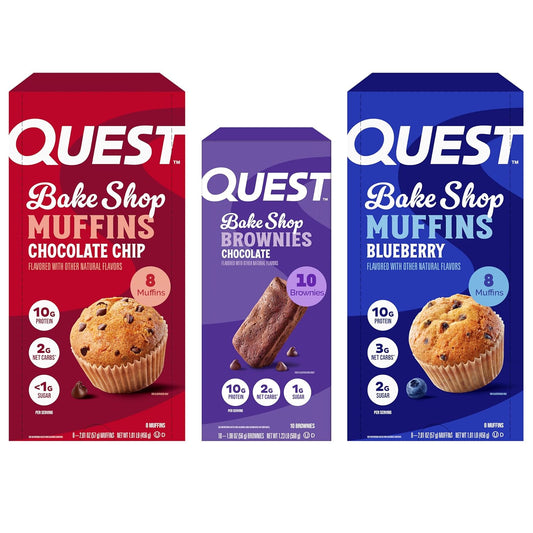 Quest Nutrition Bake Shop Bundle: Chocolate Chip Muffin, Blueberry Muffin, and Brownie - Low Sugar, Low Net Carbs, Gluten Free