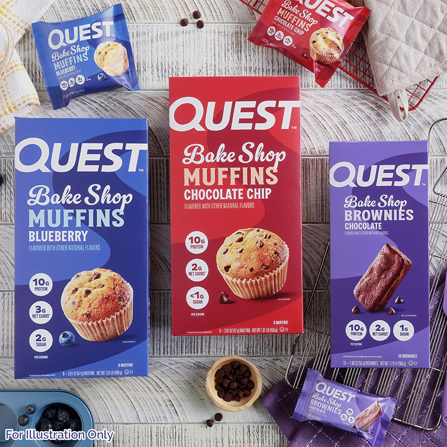 Quest Nutrition Bake Shop Bundle: Chocolate Chip Muffin, Blueberry Muffin, and Brownie - Low Sugar, Low Net Carbs, Gluten Free