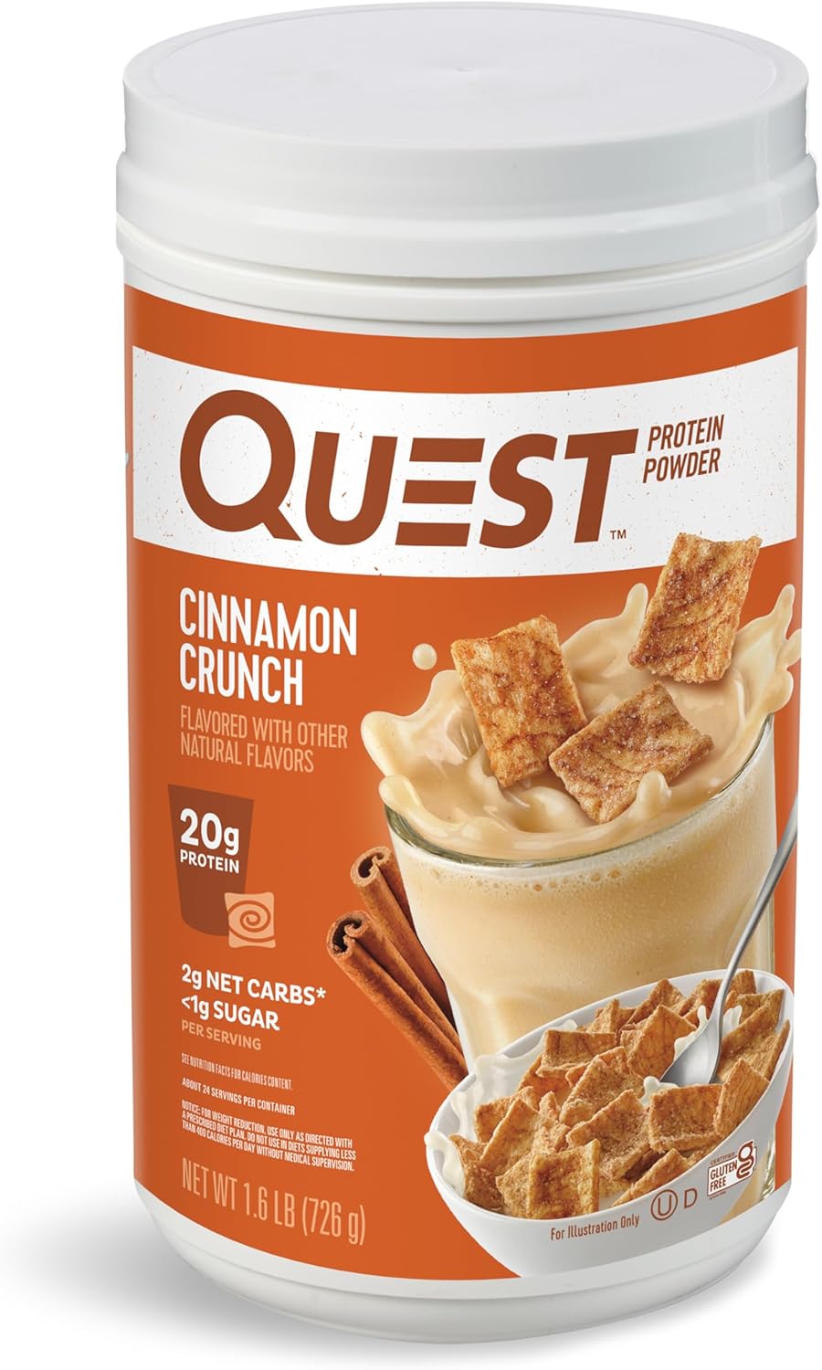 Quest Nutrition Cinnamon Crunch Protein Powder - 20g Protein, 2g Net Carb, Gluten Free - 1.6lb, 24 Servings
