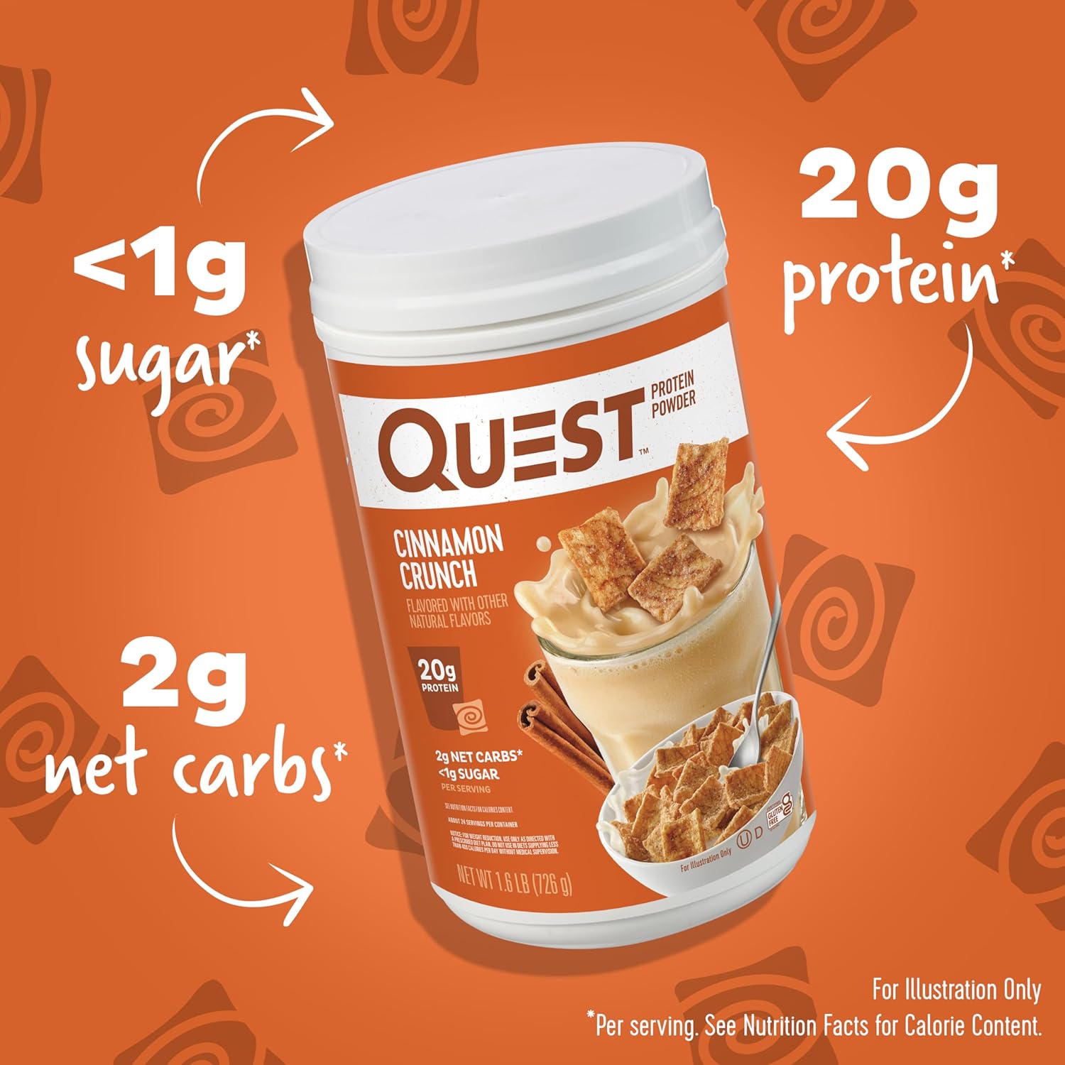 Quest Nutrition Cinnamon Crunch Protein Powder - 20g Protein, 2g Net Carb, Gluten Free - 1.6lb, 24 Servings