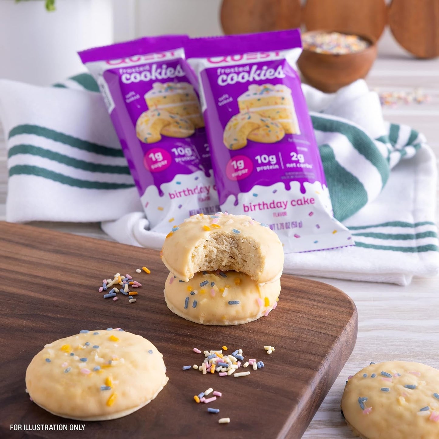 Quest Nutrition Frosted Cookies Twin Pack, Birthday Cake Flavor, Low Sugar & Net Carbs, High Protein Gluten Free Snack - 8 Count Pack