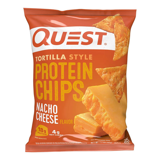 Quest Nutrition Nacho Cheese Tortilla Style Protein Chips - 18g Protein, 4g Net Carb, Low Carb, Gluten Free - 1.1 oz (12 Pack)