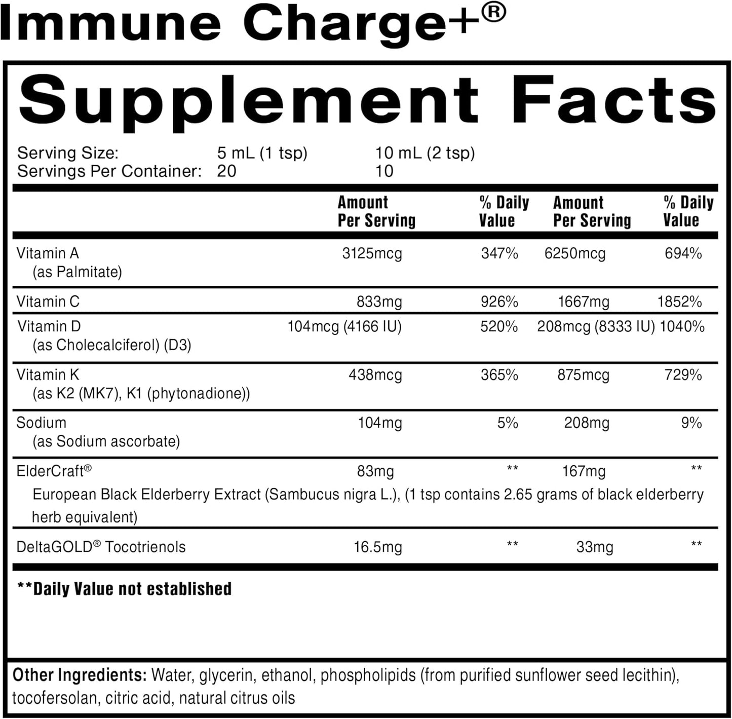 Quicksilver Scientific Immune Charge+ - Elderberry with High Levels of Vitamin D3, A, C, E, K1 & K2 for Immune Health and Lung Support - 100ml - BoostGo Australia