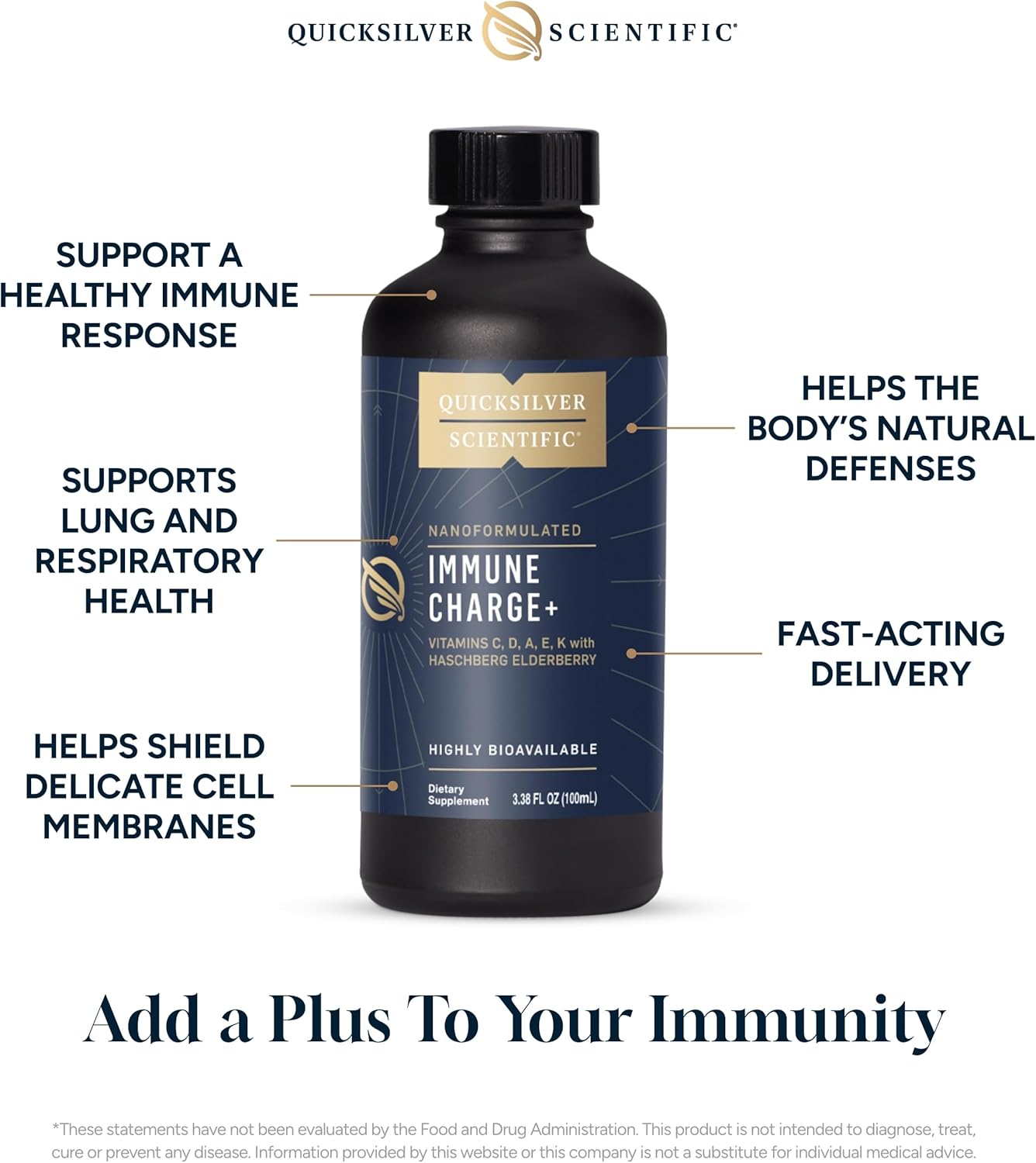 Quicksilver Scientific Immune Charge+ - Elderberry with High Levels of Vitamin D3, A, C, E, K1 & K2 for Immune Health and Lung Support - 100ml - BoostGo Australia