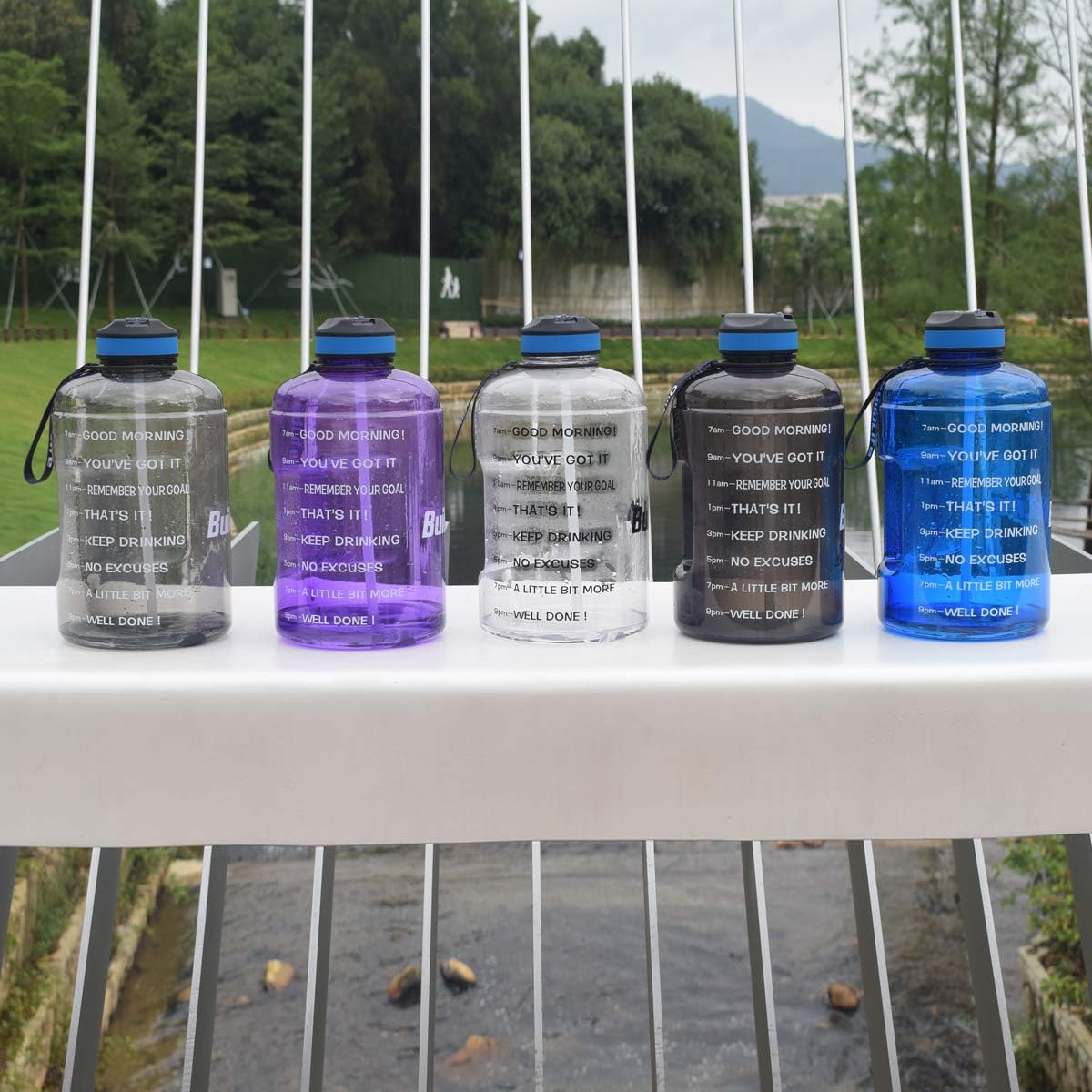 QuiFit Motivational Gallon Water Bottle with Straw, Time Marker, Handle - BPA Free Reusable Sport Jug for Fitness Outdoor Activities