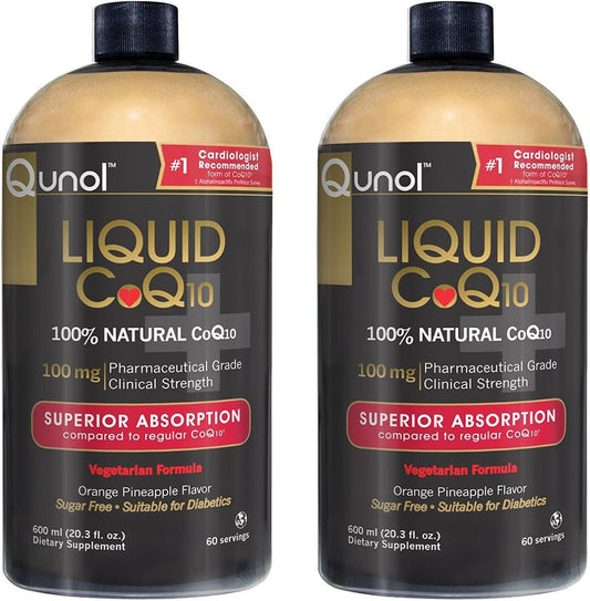 Qunol Liquid CoQ10 100mg Orange Pineapple Flavored - Superior Absorption Antioxidant for Heart Health - 60 Servings x 2 Bottles