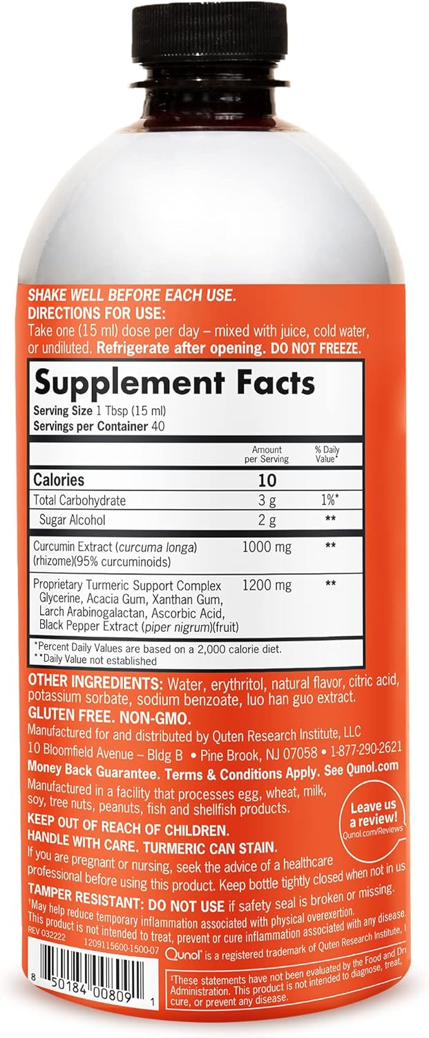 Qunol Liquid Turmeric Curcumin with Black Pepper, 1000mg Extra Strength Supplement for Joint Health - 40 Servings, 20.3 fl oz (2 Pack)
