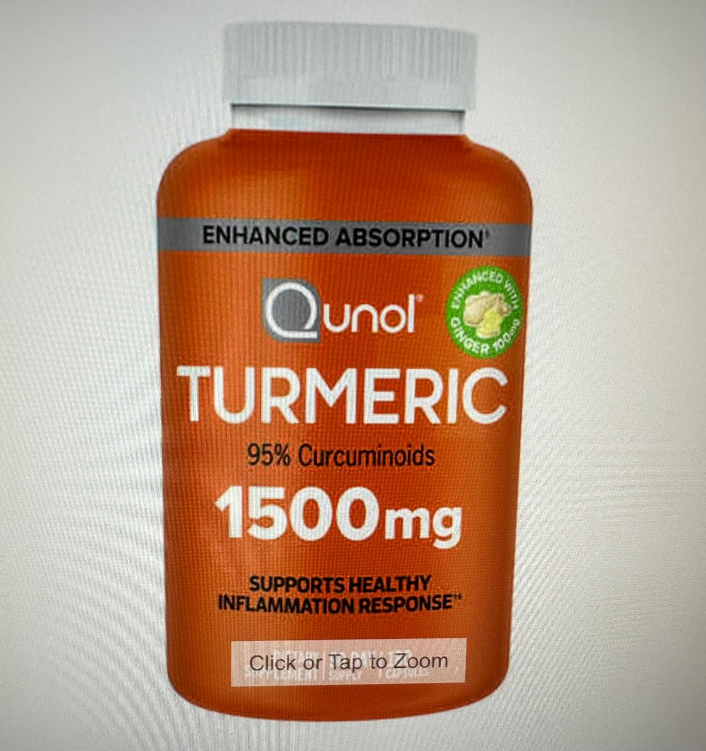 Qunol Turmeric Curcumin 1500mg with Black Pepper & Ginger, 95% Curcuminoids, Enhanced Absorption, 180 Capsules for Healthy Inflammation