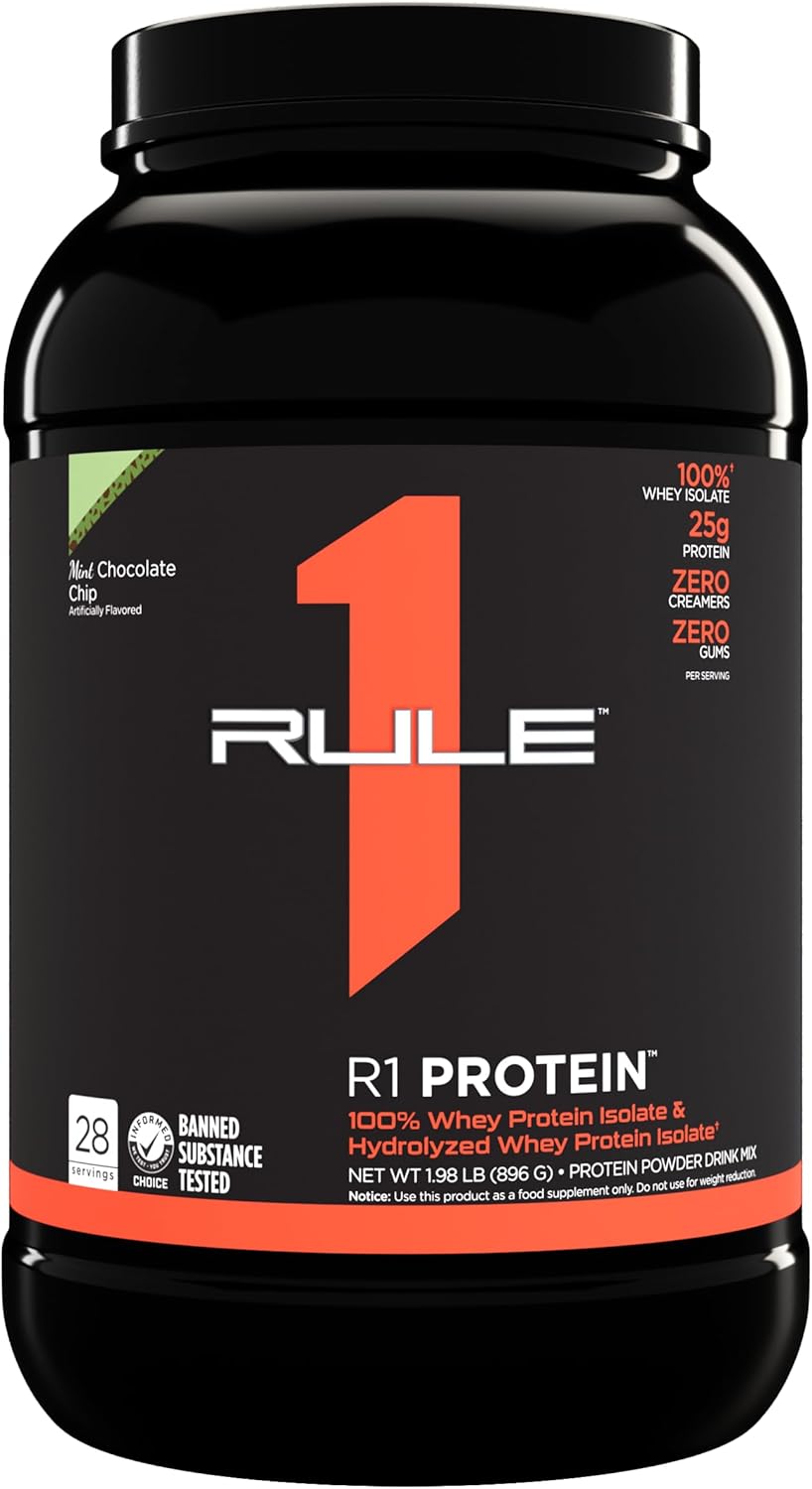 R1 Protein Powder - 25g Fast-Acting Isolate & Hydrolysate with 6g BCAAs (2 lbs, Mint Chocolate Chip)