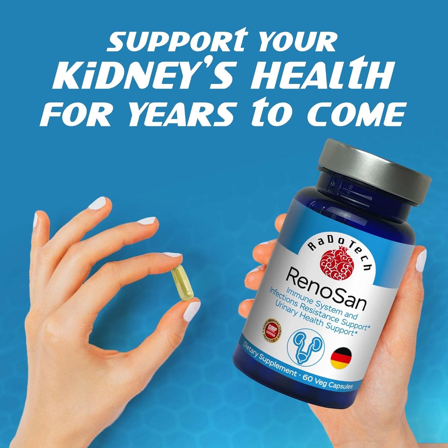 RaDoTech RenoSan: Kidney Cleanse & Immune Support with Olive Leaf Extract - 60 Veg Capsules for Overall Well-Being