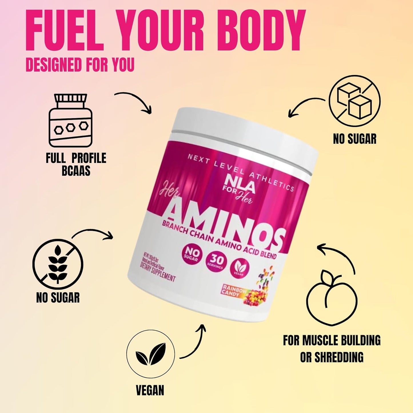 Rainbow Candy BCAA Amino Acid Blend for Endurance and Lean Muscle - NLA for Her Her Aminos - 30 Servings