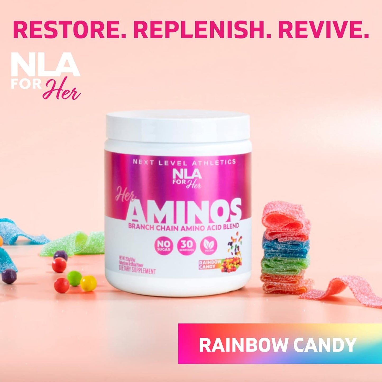 Rainbow Candy BCAA Amino Acid Blend for Endurance and Lean Muscle - NLA for Her Her Aminos - 30 Servings