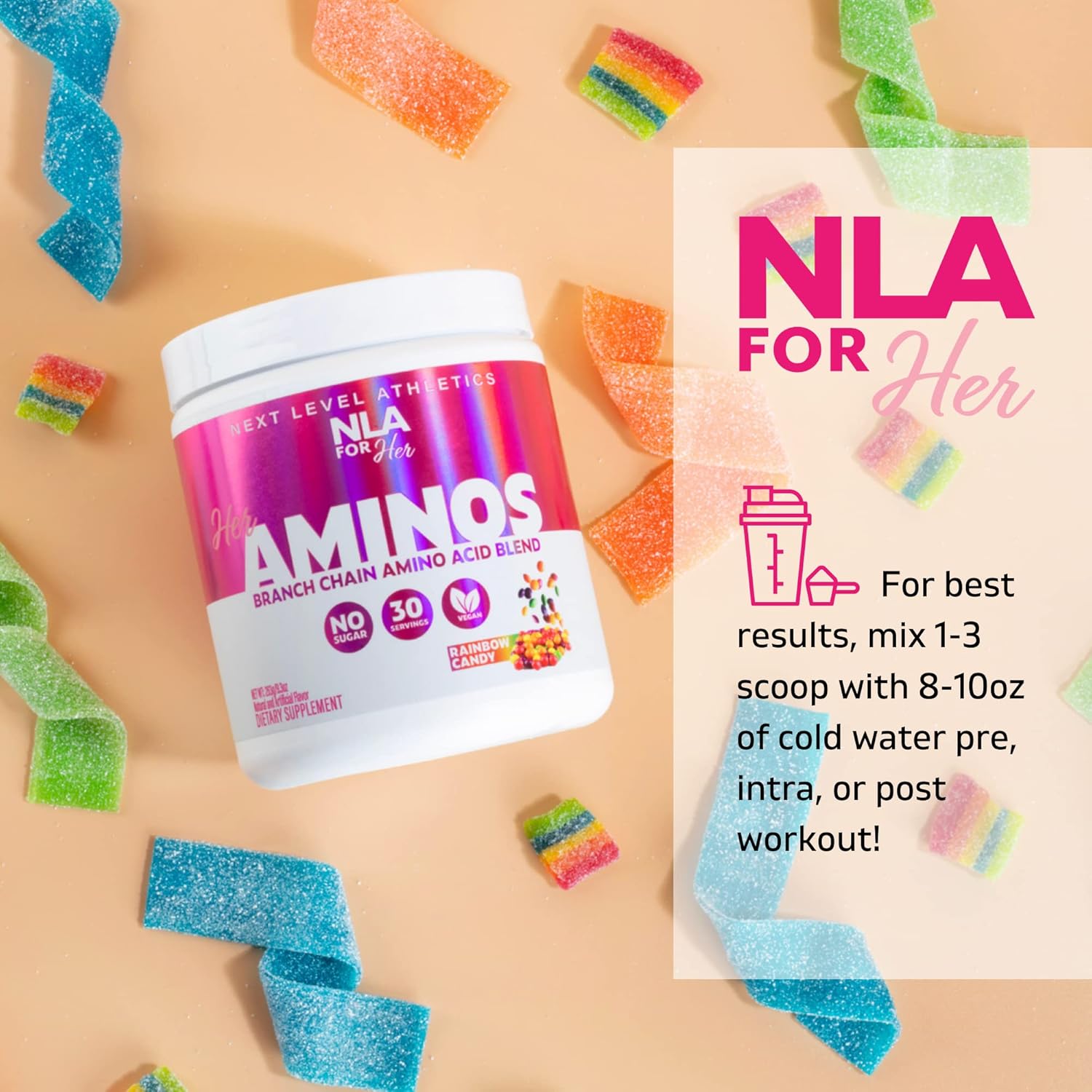 Rainbow Candy BCAA Amino Acid Blend for Endurance and Lean Muscle - NLA for Her Her Aminos - 30 Servings