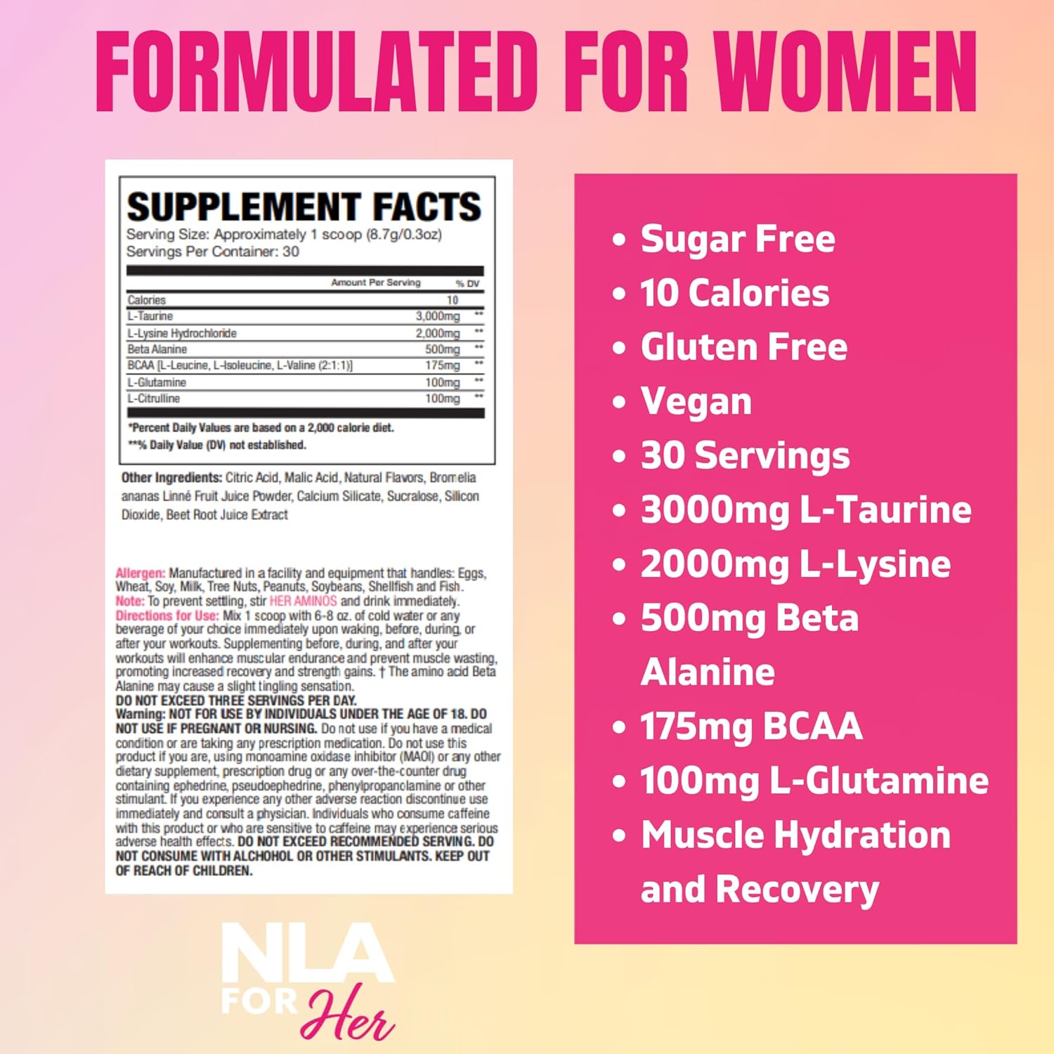 Rainbow Candy BCAA Amino Acid Blend for Endurance and Lean Muscle - NLA for Her Her Aminos - 30 Servings