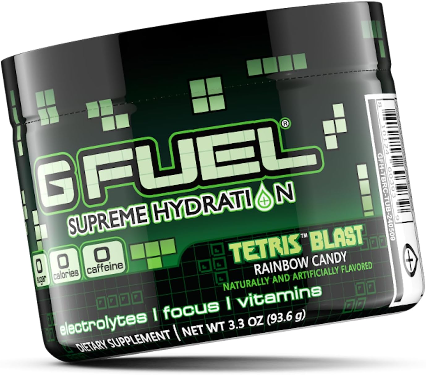 Rainbow Candy Flavor G Fuel Tetris Blast Electrolytes Powder - Sugar Free & Caffeine-Free Hydration Supplement with Essential Minerals - 3.3 oz (30 Servings)