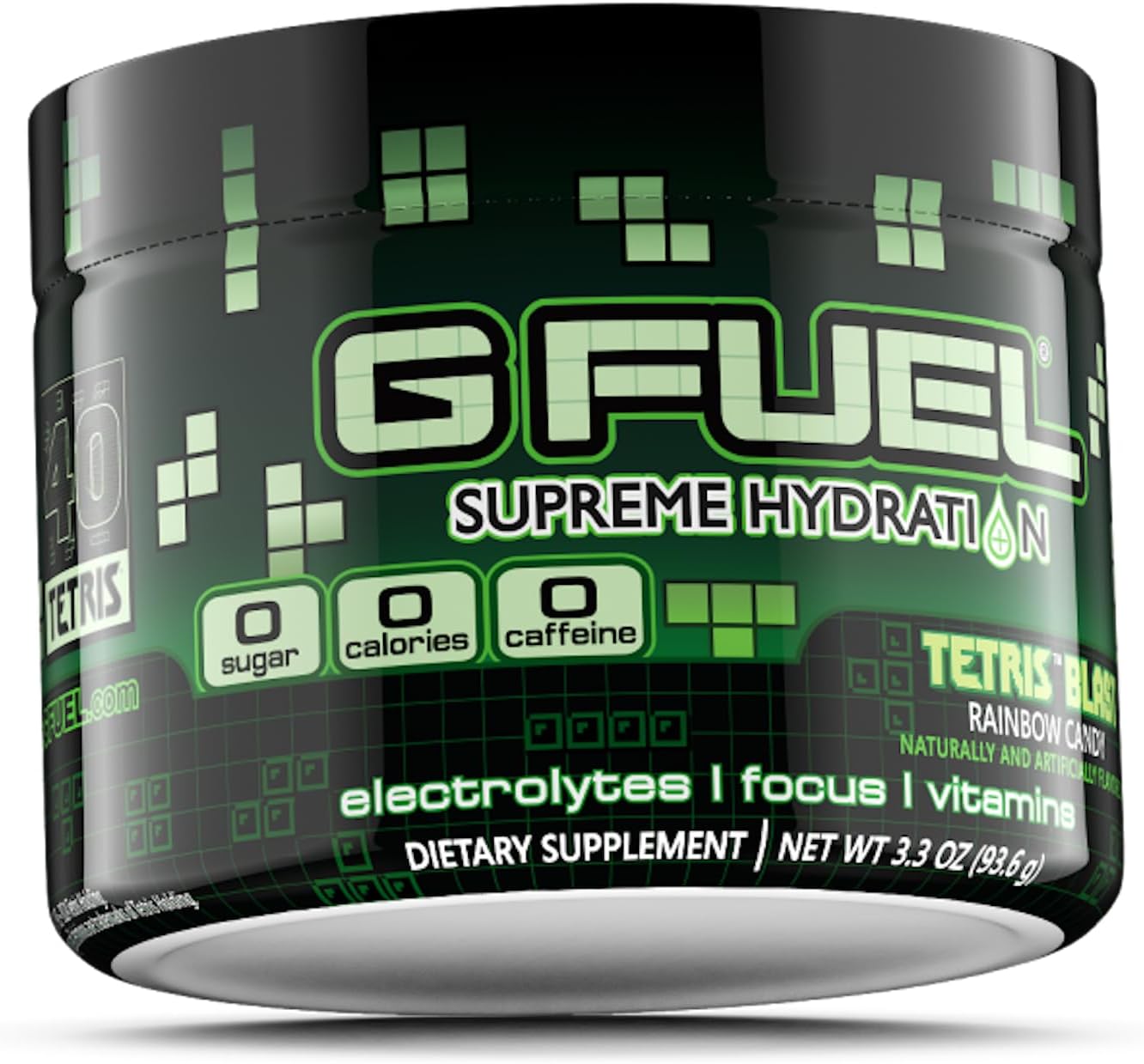 Rainbow Candy Flavor G Fuel Tetris Blast Electrolytes Powder - Sugar Free & Caffeine-Free Hydration Supplement with Essential Minerals - 3.3 oz (30 Servings)