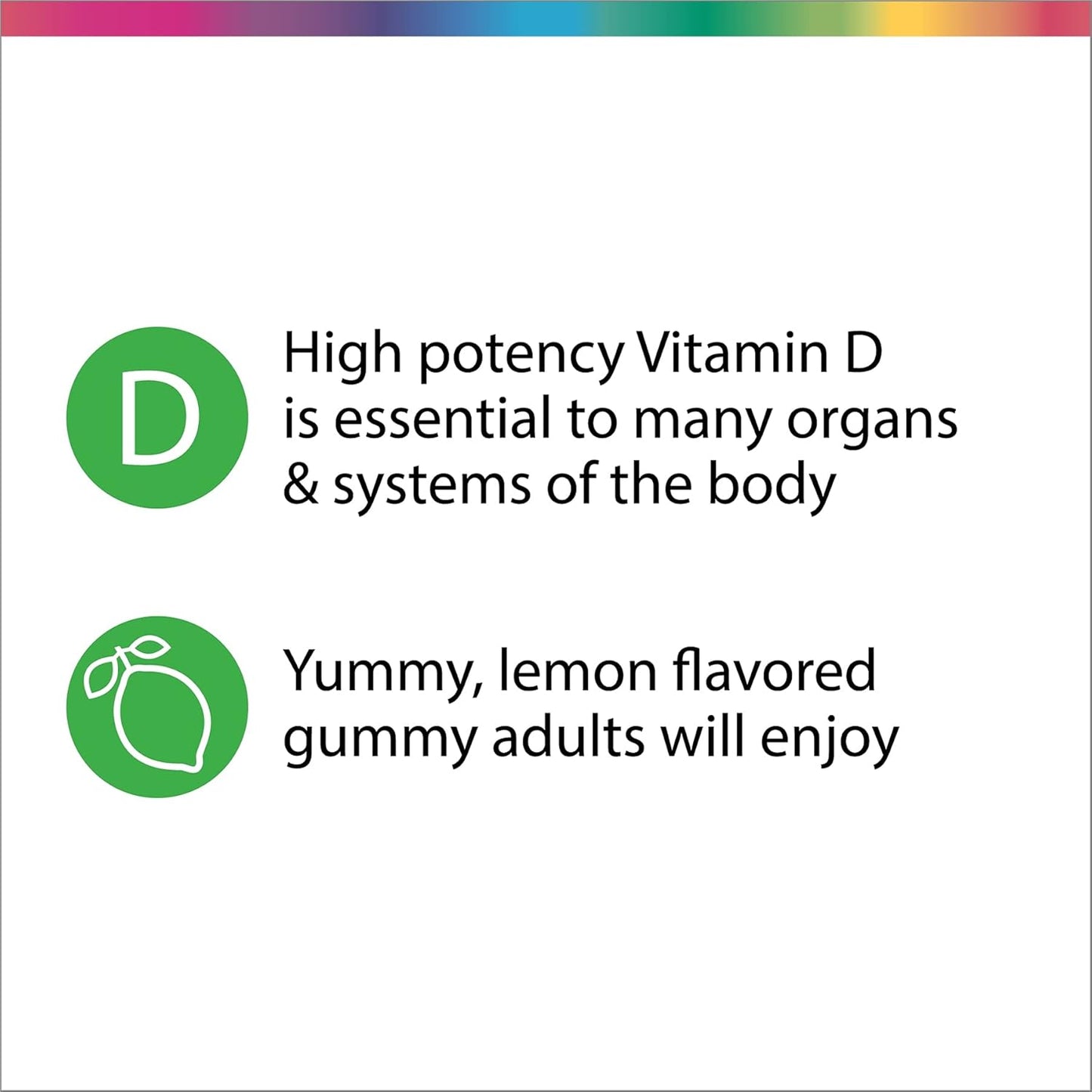 Rainbow Light Sunny Gummies Vitamin D3 1000 IU - Family-Friendly Chewables for Bone and Muscle Health, Immunity Support - Soy-Free, Gluten-Free - Sour Lemon Flavor, 50 Gummy Drops