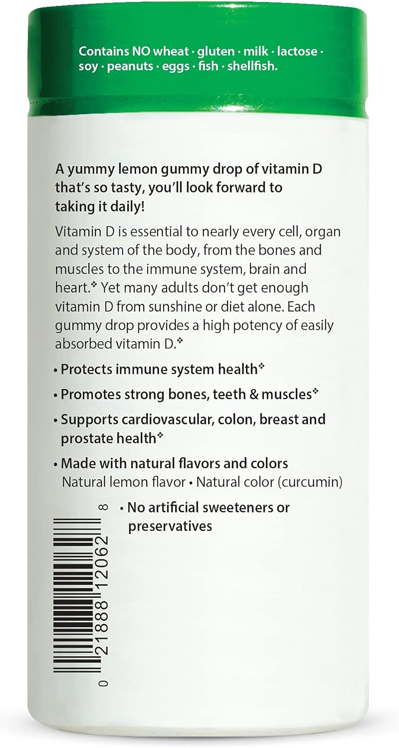 Rainbow Light Sunny Gummies Vitamin D3 1000 IU - Family-Friendly Chewables for Bone and Muscle Health, Immunity Support - Soy-Free, Gluten-Free - Sour Lemon Flavor, 50 Gummy Drops