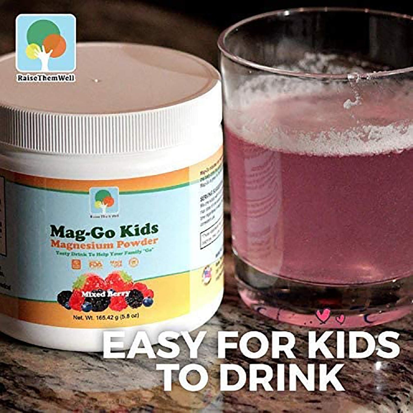 Raise Them Well Mag-Go Kids Magnesium Powder: Mixed Berry Flavor, 90 Servings, Natural Constipation Relief - BoostGo Australia