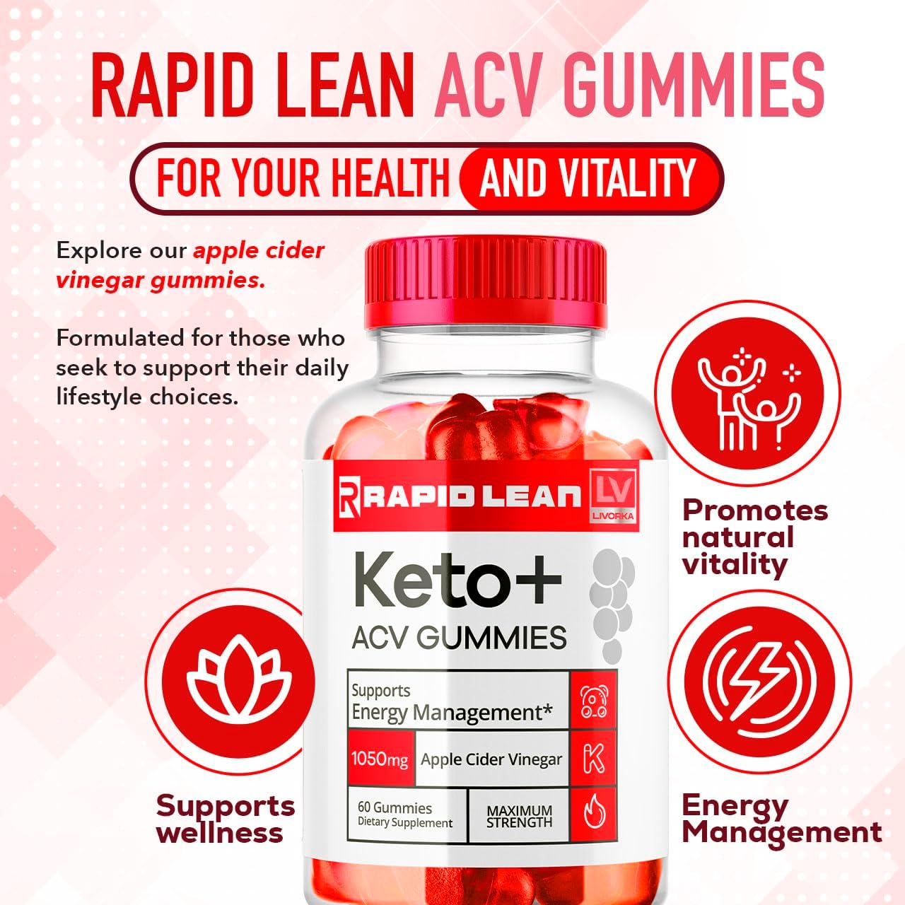 Rapid Lean Keto ACV Gummies for Weight Loss Support - 1 Month Supply
