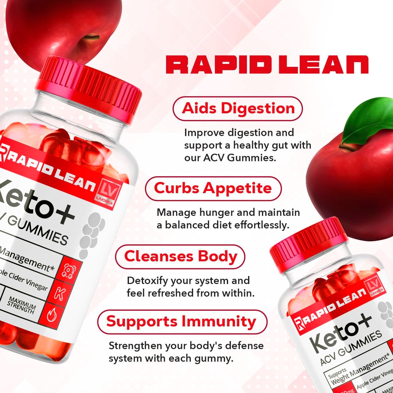 Rapid Lean Keto ACV Gummies for Weight Loss Support - 1 Month Supply