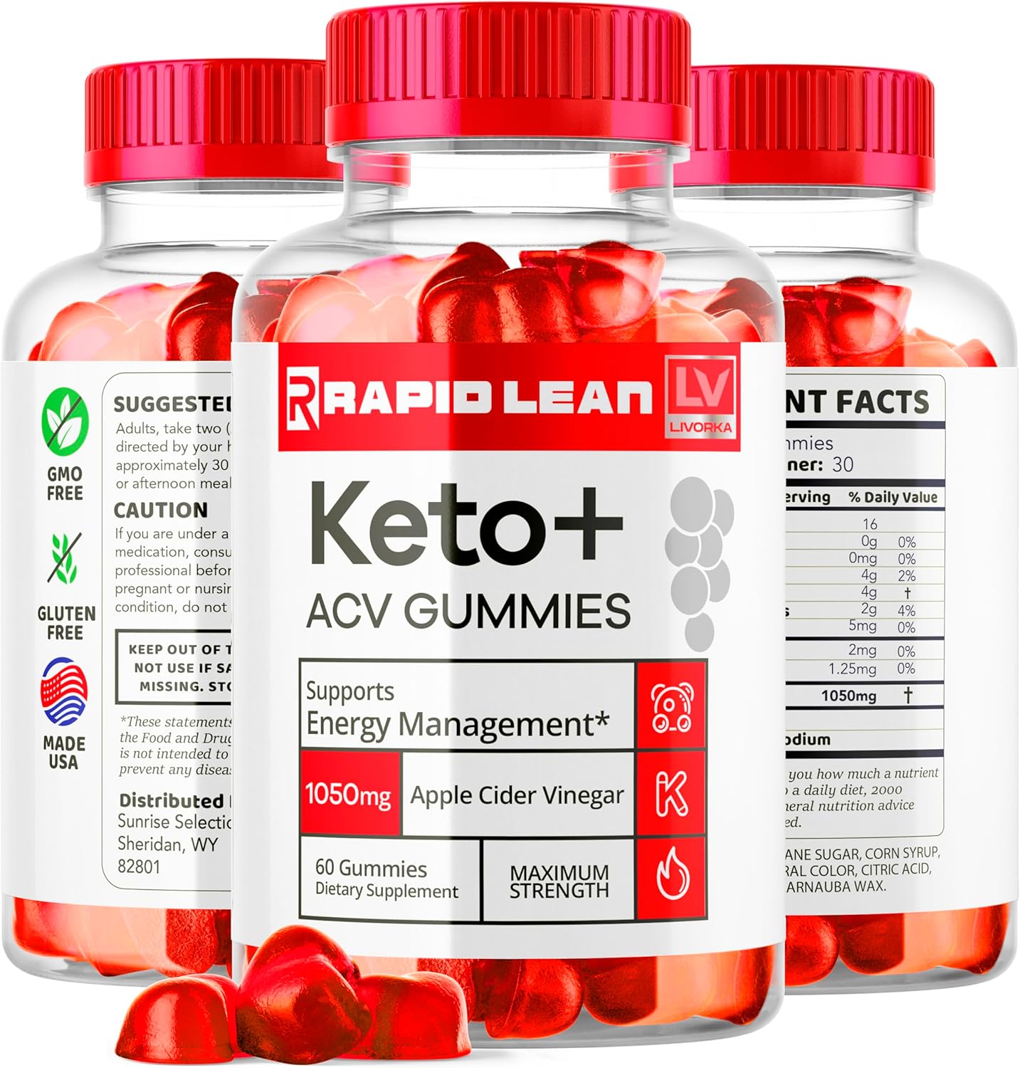 Rapid Lean Keto ACV Gummies for Weight Loss Support - 1 Month Supply