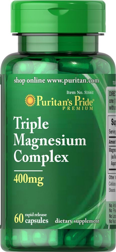Rapid Release Triple Magnesium Complex Capsules 400mg, 60 Count by Puritan's Pride