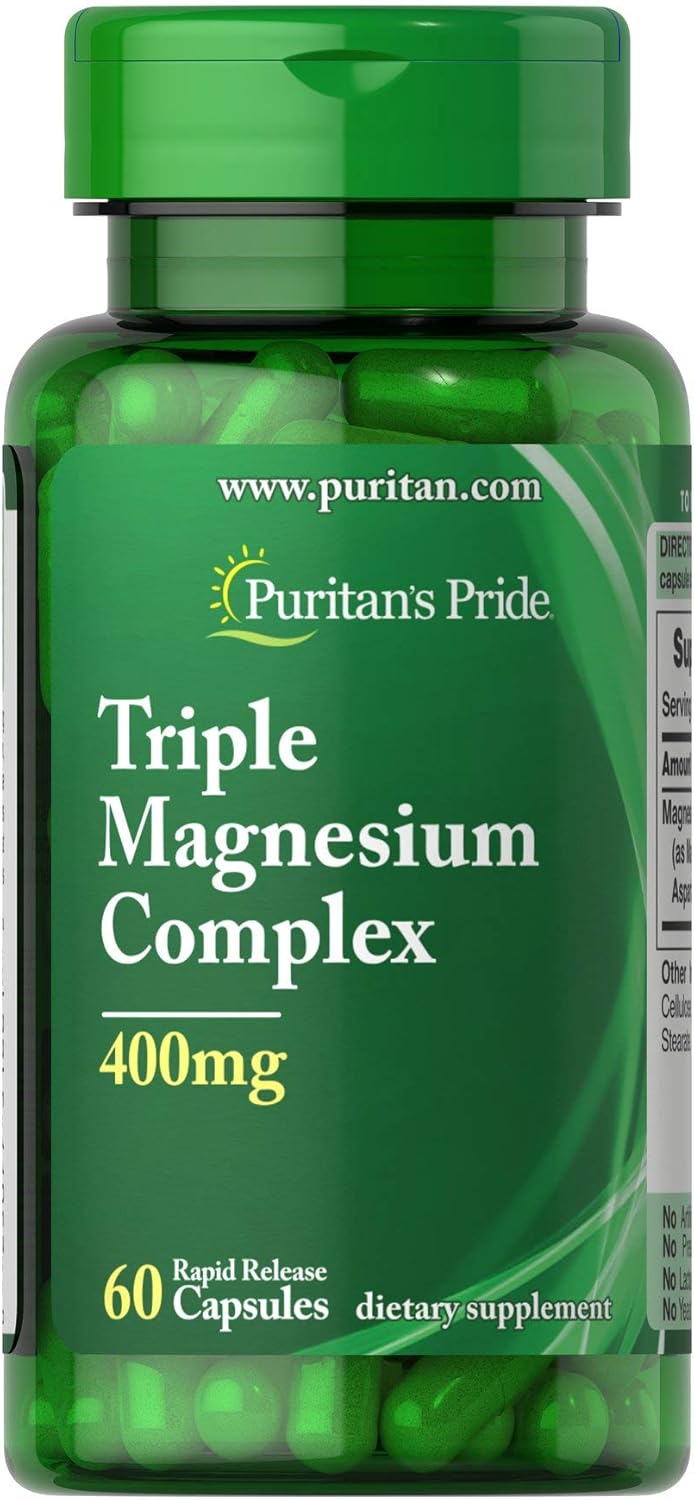 Rapid Release Triple Magnesium Complex Capsules 400mg, 60 Count by Puritan's Pride