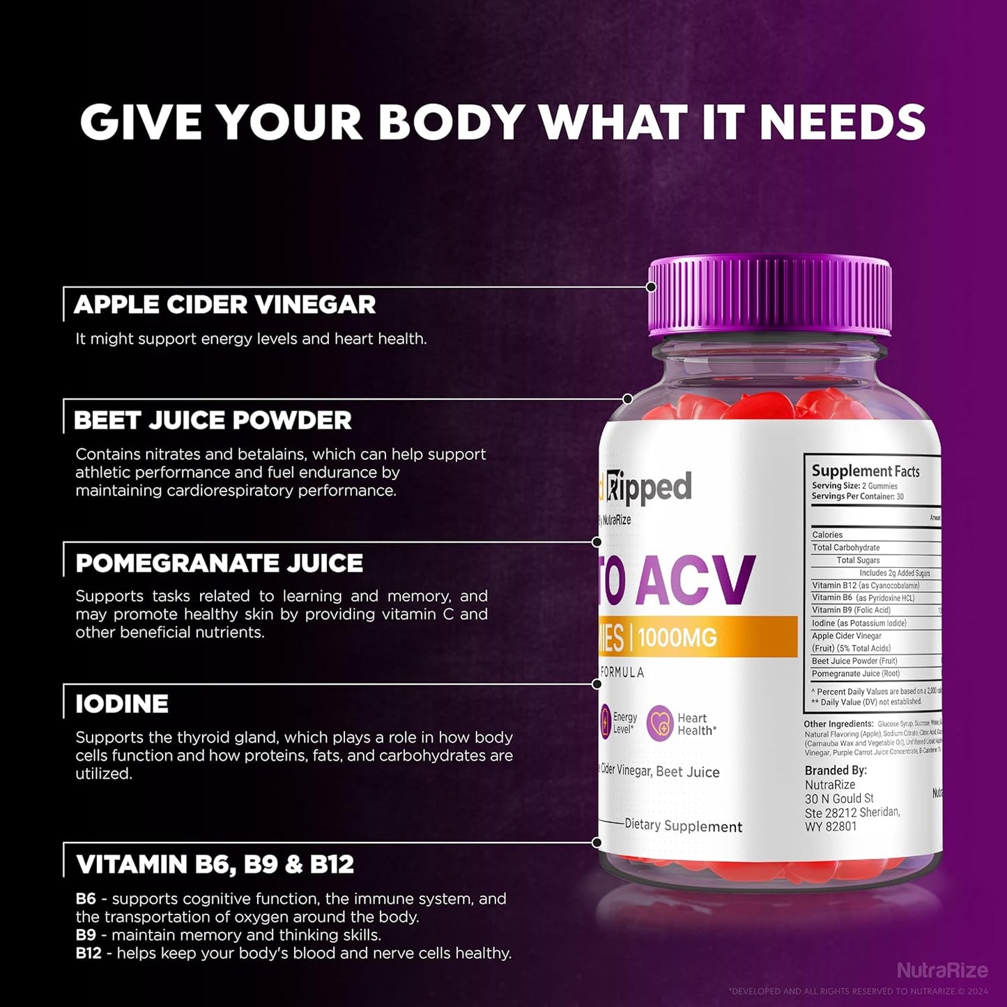 Rapid Ripped Keto ACV Gummies - Maximum Strength 1000 MG Keto Vitamins with All Natural Apple Cider Vinegar - 60 Gummies