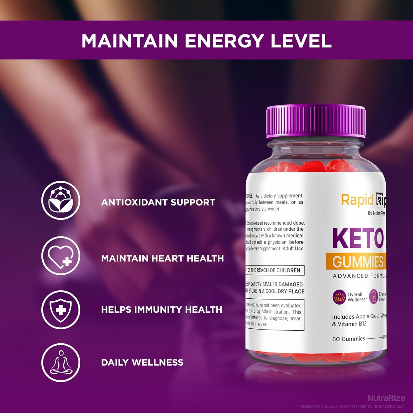 Rapid Ripped Keto ACV Gummies - Maximum Strength 1000 MG Keto Vitamins with All Natural Apple Cider Vinegar - 60 Gummies