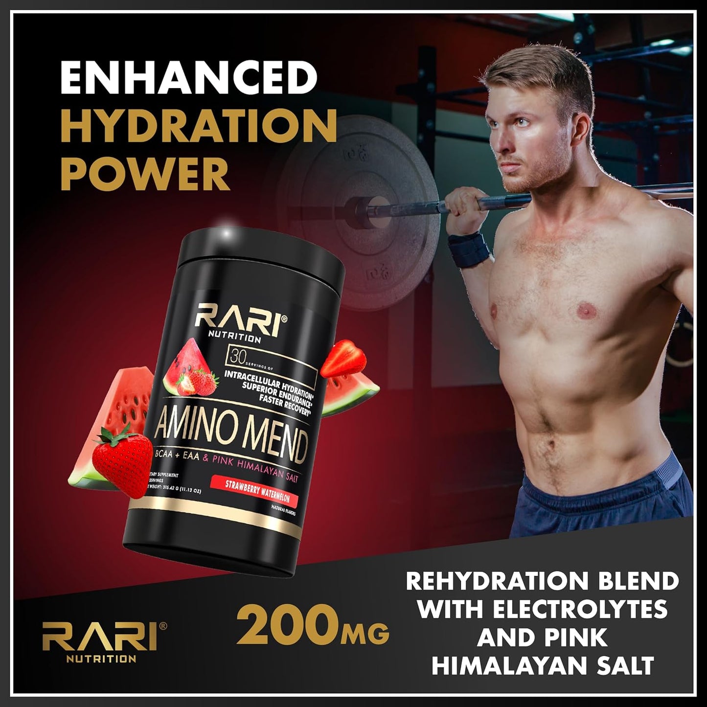 RARI Nutrition Amino Mend Recovery Drink - Strawberry Watermelon, 30 Servings, 5000mg BCAAs, 2085mg EAAs